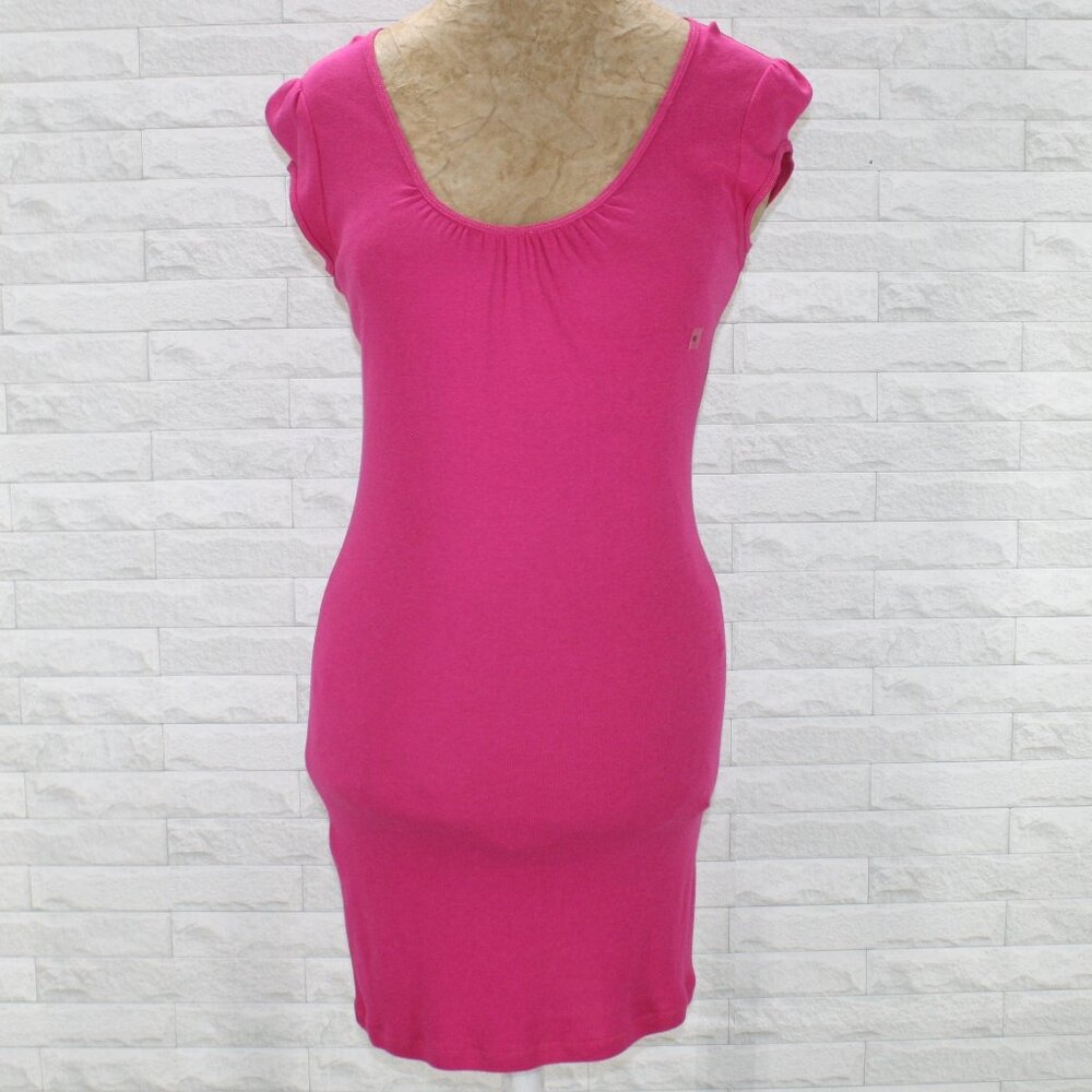EXPRESS Dress Knit Mini Cut Out Back Sexy Basic Tee Bow Detail Hot Pink Medium